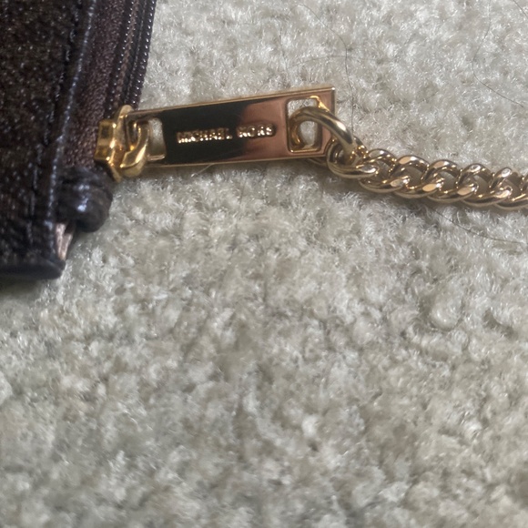 NWOT, Michael Kors Brown Signature Canvas 2-in-1 wallet and card holder w chain - Picture 5 of 12
